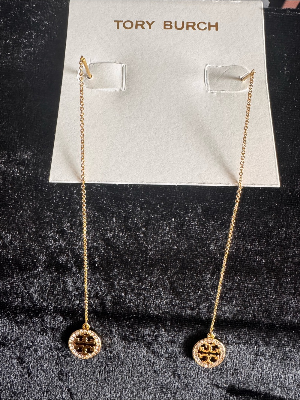 Tory Burch Delicate Gold Logo Threader Earrings - Picture 3 of 8